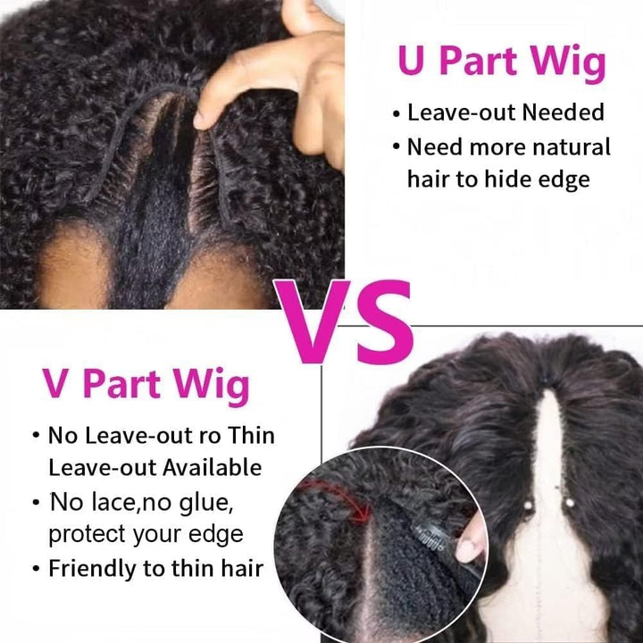 Curly V Part Wig Human Hair Burgundy Echthaar Perücke Real Hair Wig Red V Part Real Lockiges Menschl