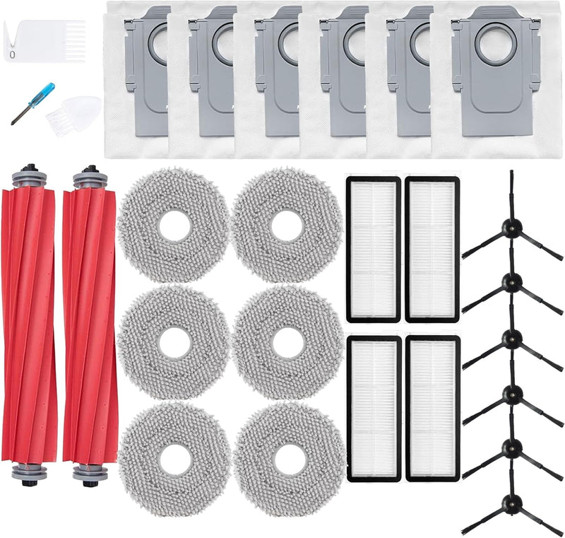 Loveco Zubehör Set für Roborock Qrevo S/Qrevo MaxV/Qrevo Pro Staubsauger, 2 Hauptbürsten, 4 HEPA Fil