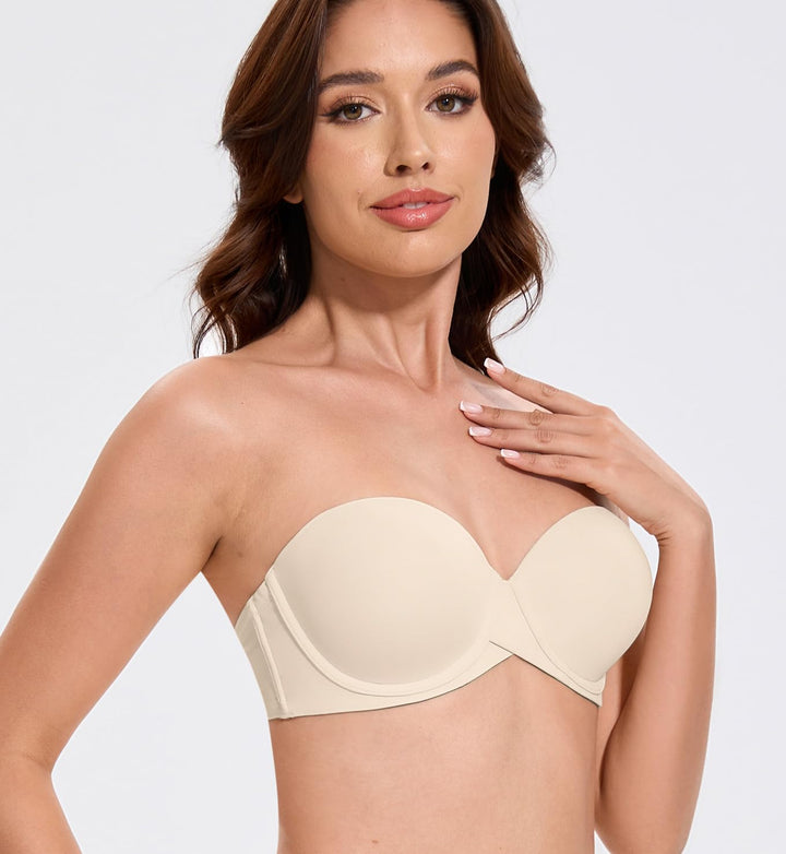 MELENECA Damen Push-Up Trägerlos BH - Bügel BH mit geformte Cups 70B Sanddollar, 70B Sanddollar