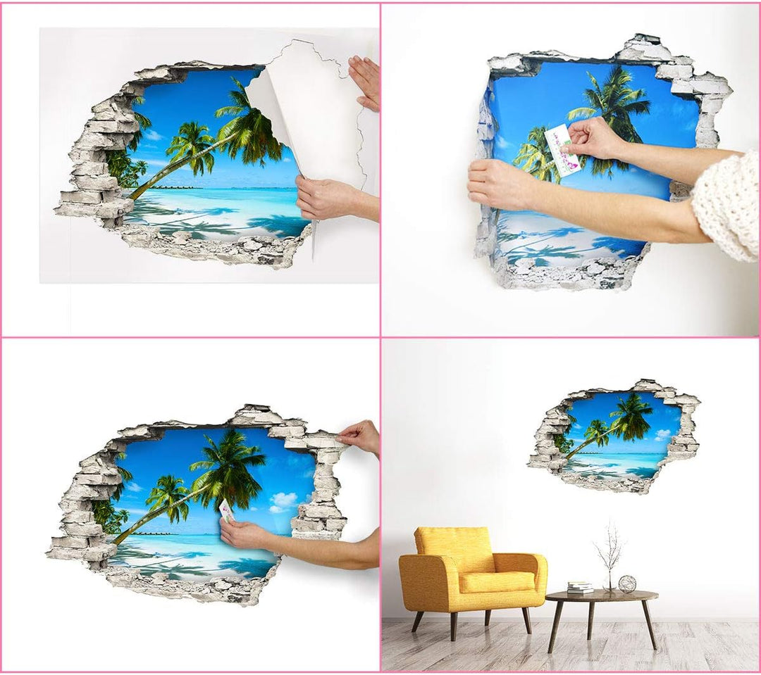 Sticker 3D Effekt |Wandaufkleber Tropische Landschaft - Tapete Dekoration optische Täuschung Raum un