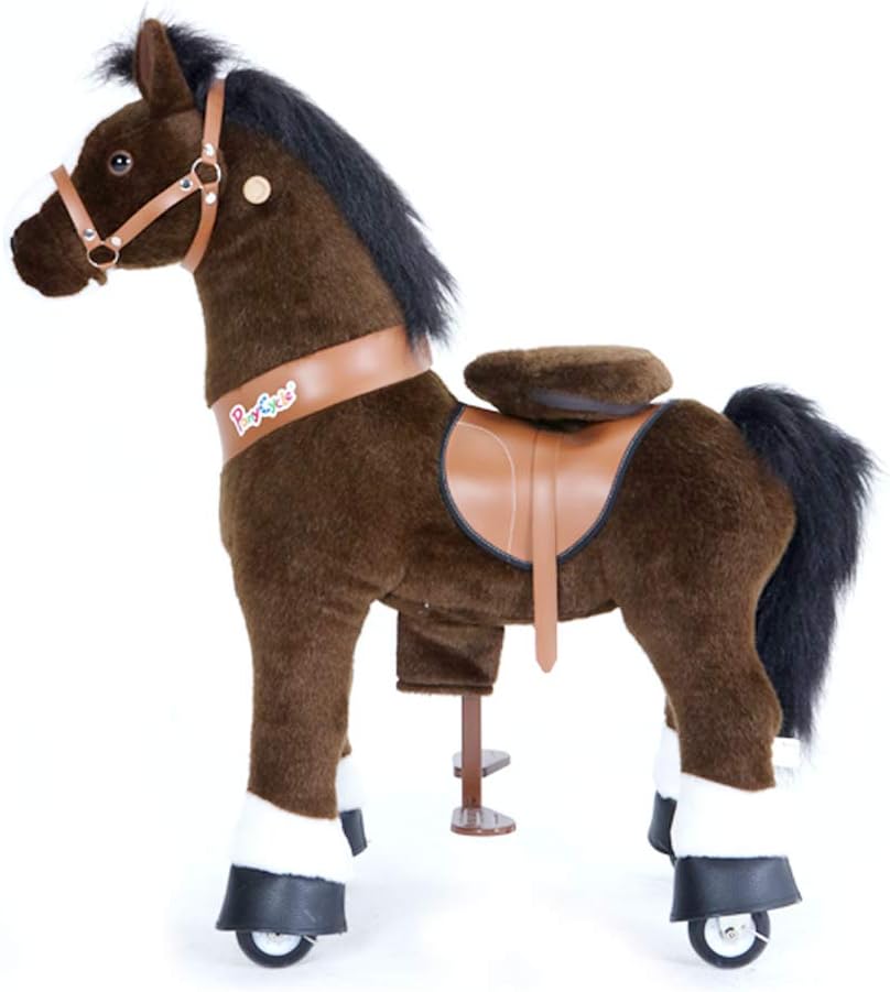 PonyCycle Offizielle Klassisch Modell U Reiten auf Pferd Spielzeug Plüsch Lauftier Dunkelbraunes Pfe