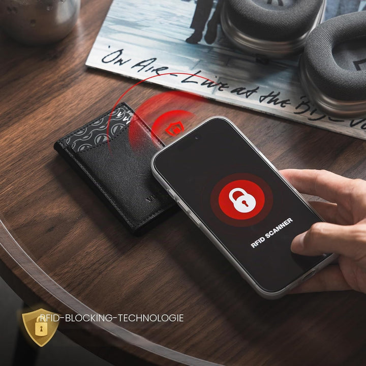 VULKIT Kreditkartenetui Leder Kartenetui RFID Blocking Automatische Pop Up Visitenkartenetui für Kar