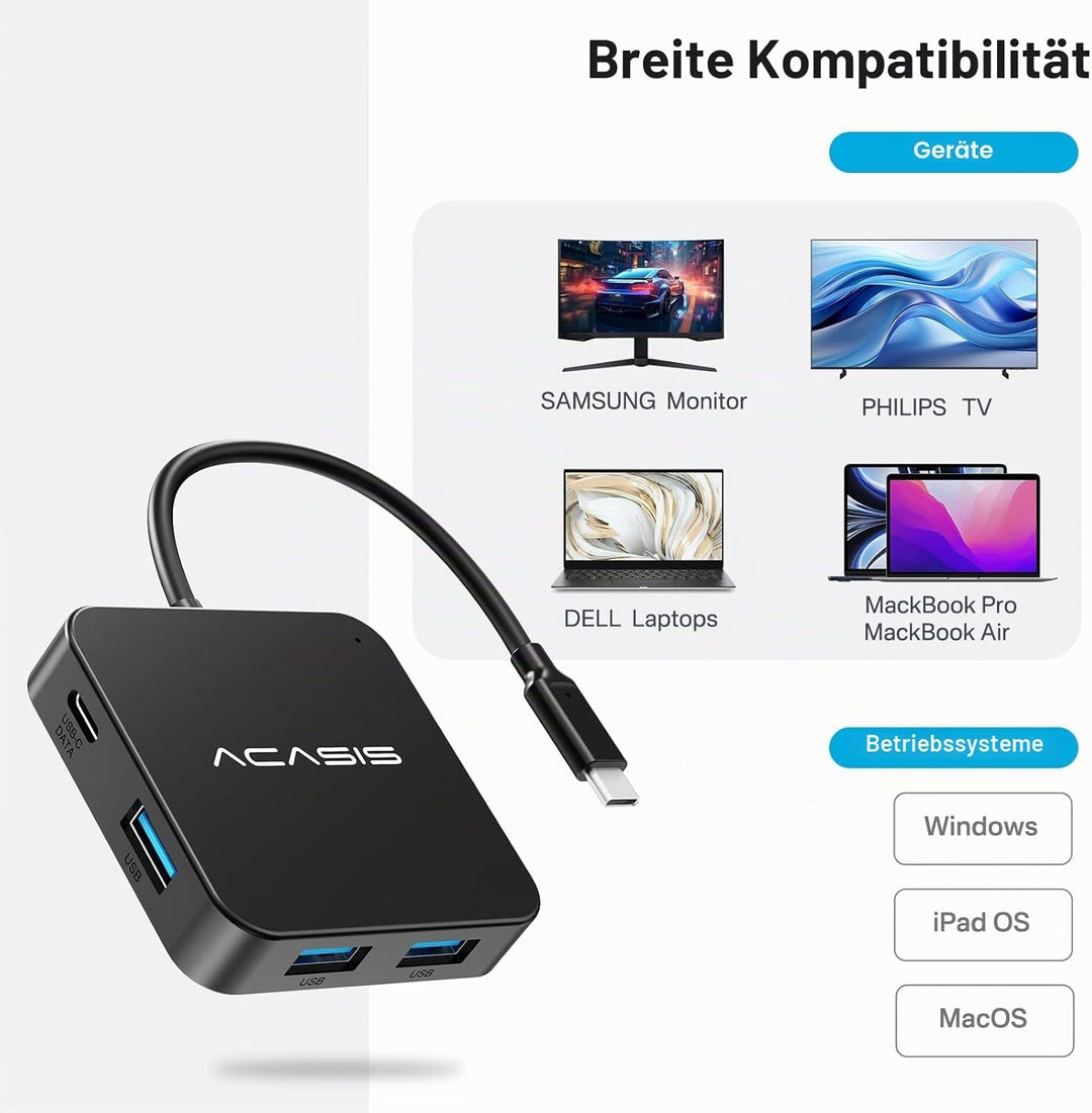 USB Hub,USB C Hub,USB Hub 3.0 mit 4K HDMI, PD 100W,3 USB A 3.0 Port,1 Type-C 3.0 Port,USB Splitter A