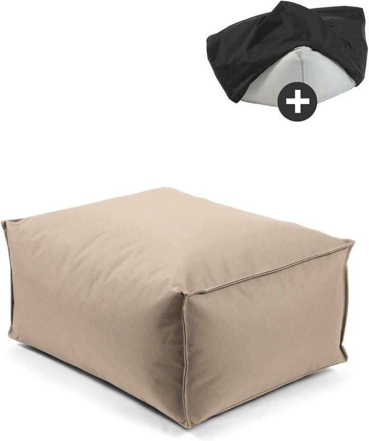 mokebo® Outdoor Pouf o. Hocker 65x45cm in Beige mit schwarzer Schutzhülle 'Der Ruhepouf', Sitzhocker