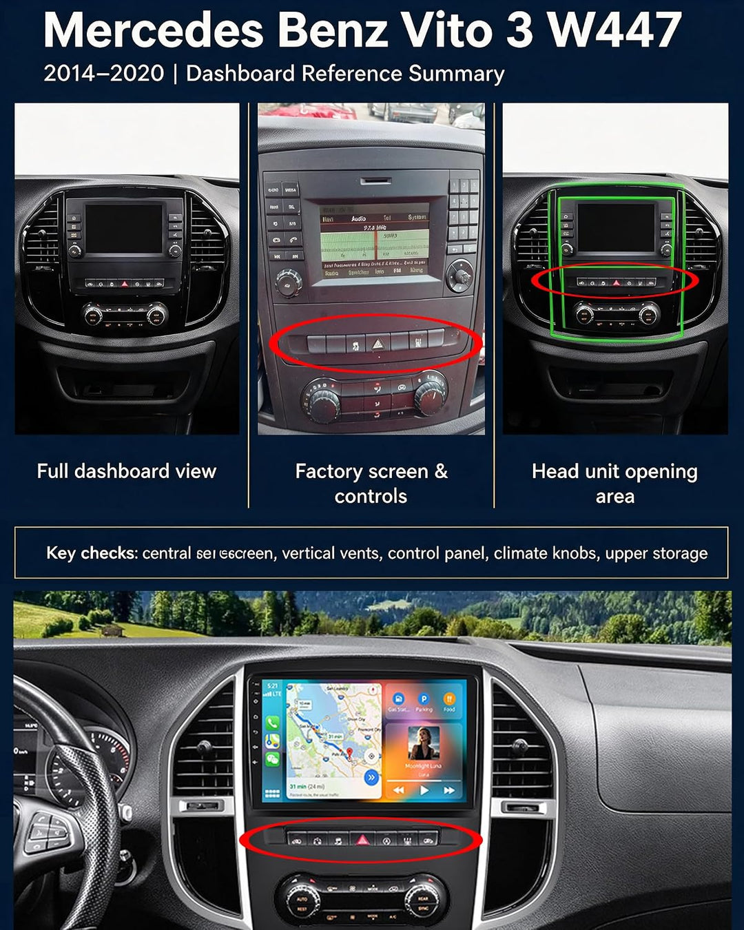 CAMECHO 4G+64G Android 15 Autoradio für Mercedes Benz Vito 3 W447 (2014-2020) mit Navi Carplay Andro