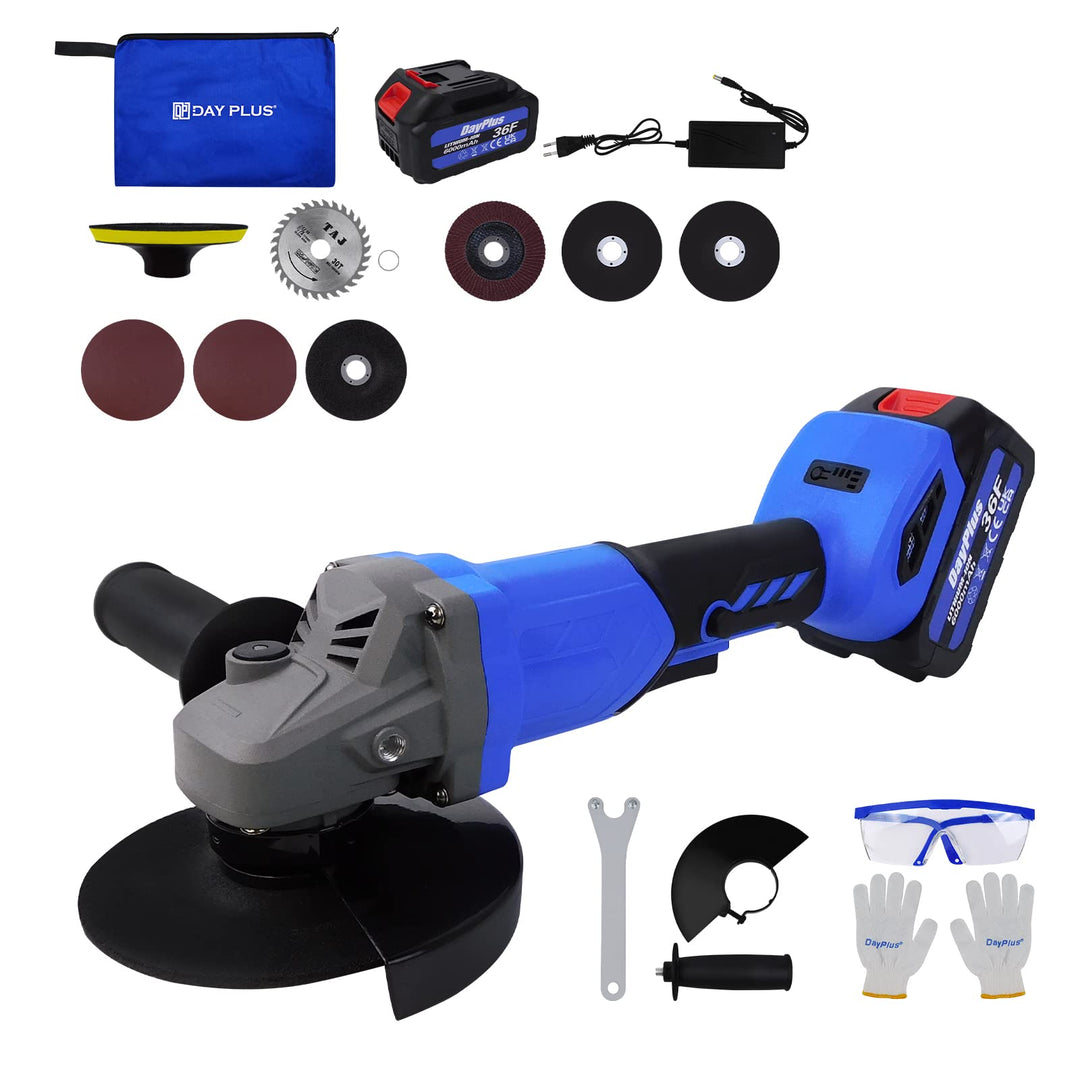 Winkelschleifer, 6000mAh Akku-Winkelschleifer, 10000 RPM, 115 mm, mit Zusatzgriff und Scheiben, idea