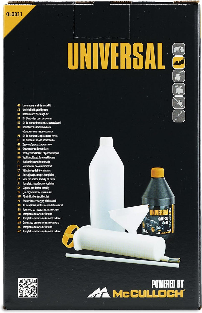 Universal Rasenmäher Service-Set, OLO031: Wartungs-Set für Benzinmotoren enthält 4-Takt-Öl, Absaugsp