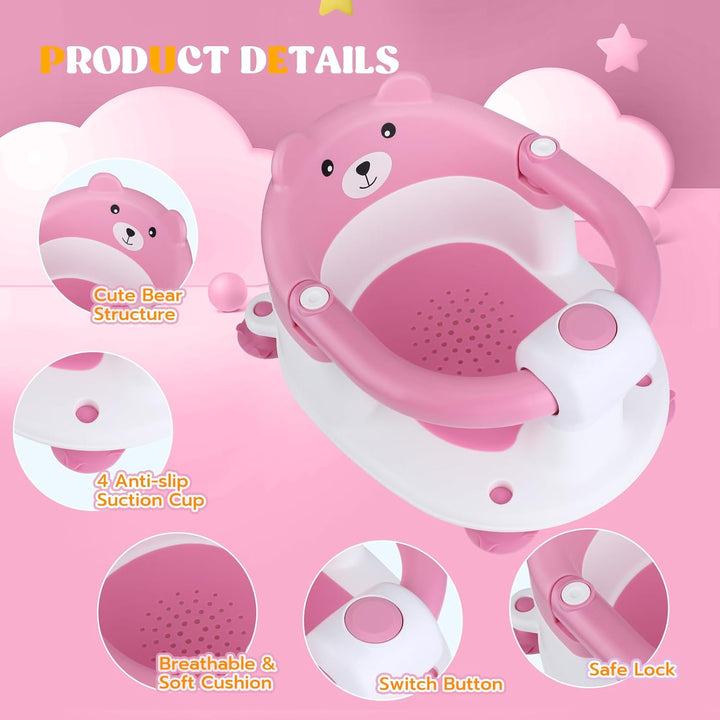 Badewannensitz Baby ab 6 Monate, Wissenschaftlicher Wirbelsäulenschutz, Mit 4 Starke Saugnäpfe und K