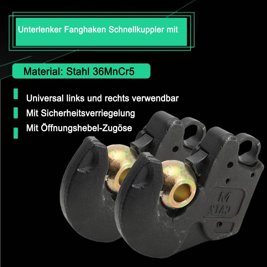 2er Set Unterlenker Fanghaken Schnellkuppler mit Kugel Modell: Cat II für 60-120 PS Traktor Trecker