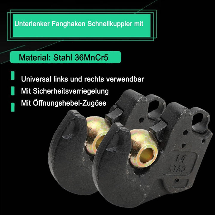 2er Set Unterlenker Fanghaken Schnellkuppler mit Kugel Modell: Cat II für 60-120 PS Traktor Trecker