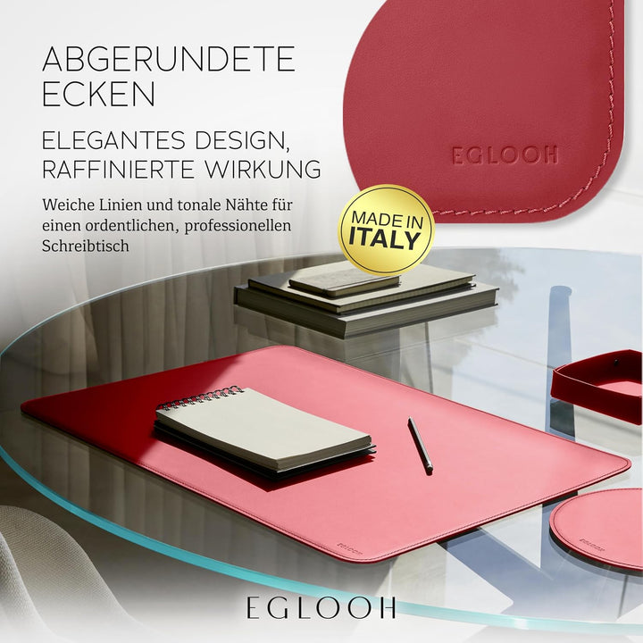 Eglooh - Herms - Schreibtischunterlage aus Leder Ferrari Rot cm 65x45 - Handwerkliche Nähte und abge