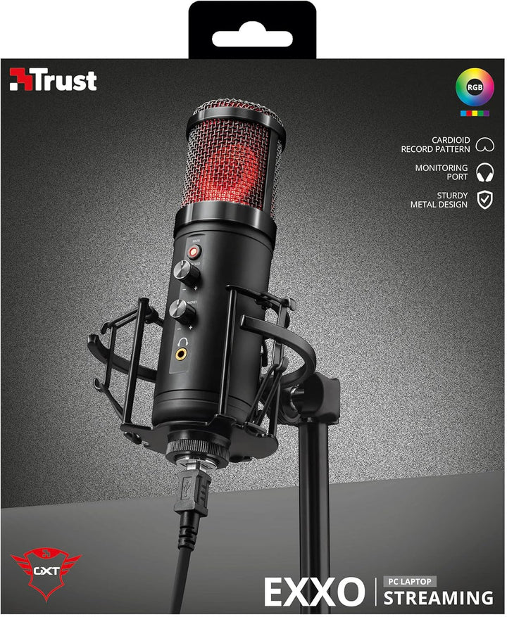 Trust Gaming GXT 256 Exxo USB Gaming Mikrofon für PC, PS4 und PS5 (mit Ständer, Kopfhöreranschluss u