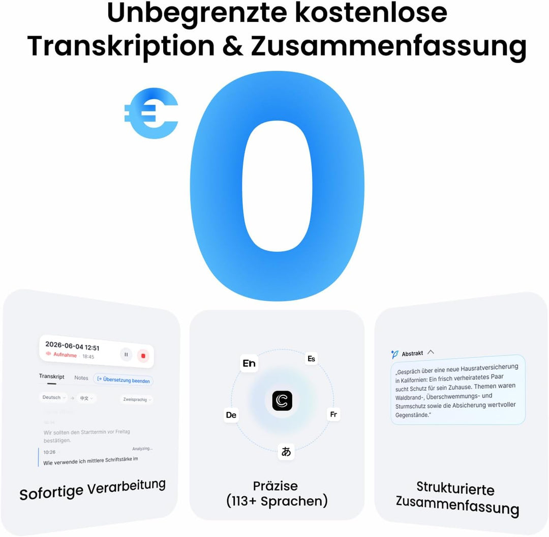 Comulytic Note Pro KI Digitales Diktiergerät mit Unbegrenzte Transkription &amp; Zusammenfassen, Aufnahm