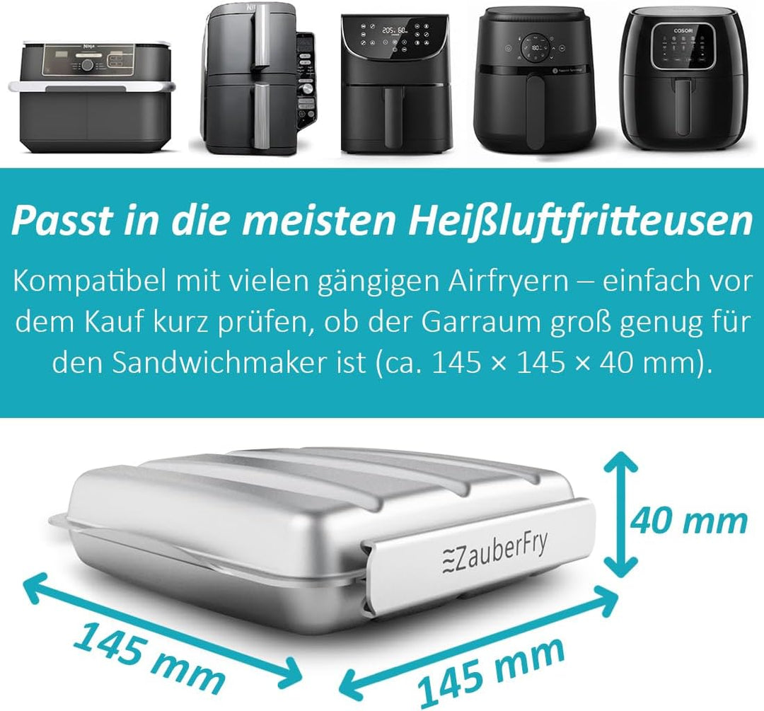 ZauberFry Sandwichmaker Form für Airfryer – Edelstahl Panini Toaster | Kompatibel mit Tefal, Ninja,