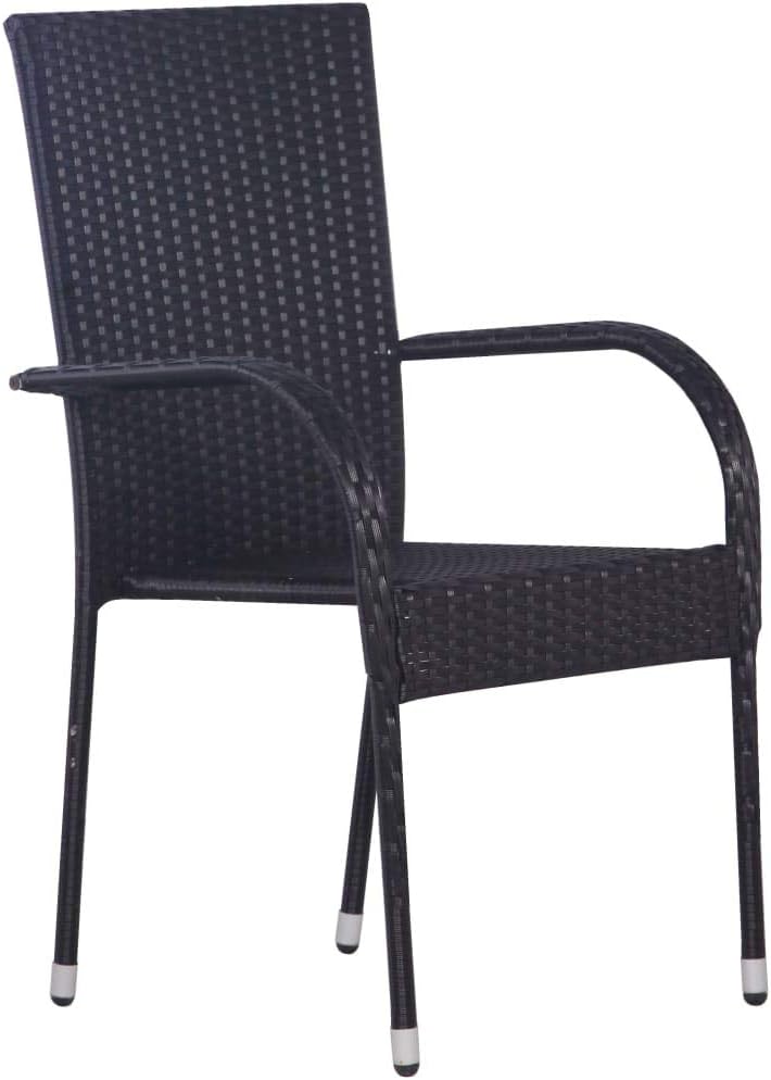 Tidyard Gartenstuhl Bistrostuhl Stapelstuhl Poly Rattan Balkonstuhl, Schwarz, 2 STK. 2 Stk. Schwarz,