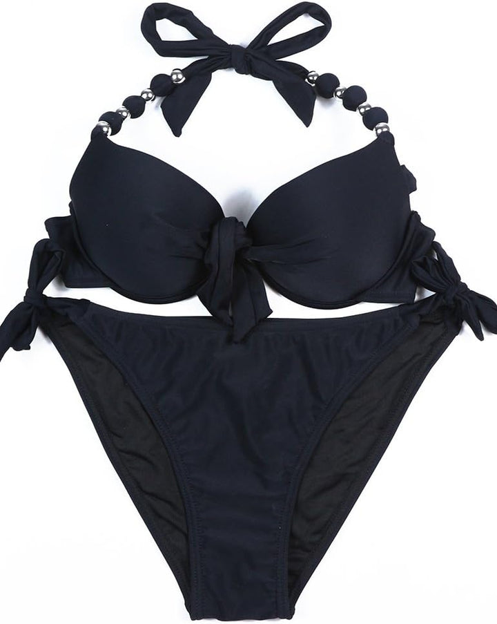 EONAR Damen Seitlich Gebunden Bikini sets Abnehmbar Bademode Push up Bikinioberteil mit Nackenträger
