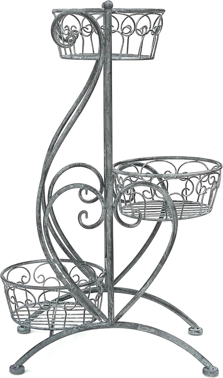 DanDiBo Blumentreppe Metall Grau 75 cm Blumenständer mit 3 Ablagen 96011 Blumensäule Pflanzenständer