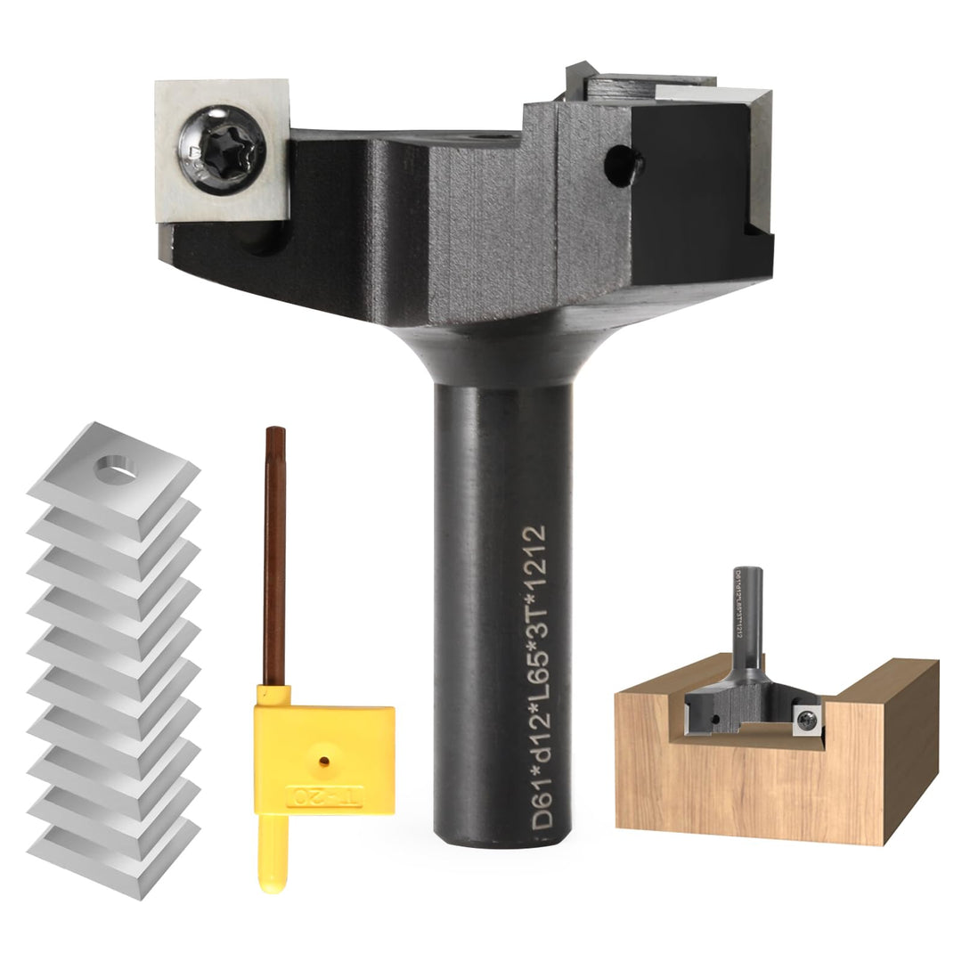 3 Flöten Planfräser 12mm schaft mit 10 austauschbaren Hartmetallmessern (12x12x1.5mm,35°) für Holz D