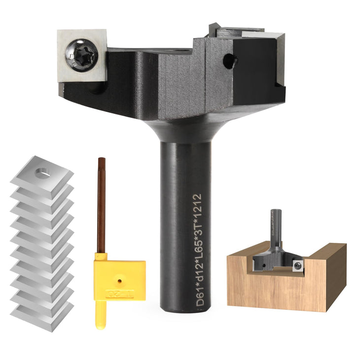 3 Flöten Planfräser 12mm schaft mit 10 austauschbaren Hartmetallmessern (12x12x1.5mm,35°) für Holz D