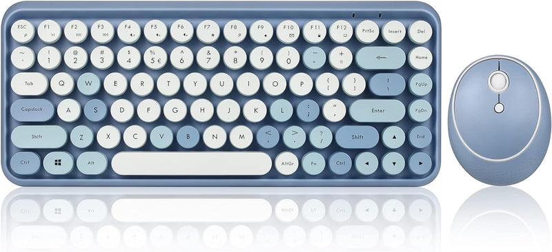 Perixx PERIDUO-713BL Wireless Mini Keyboard and Mouse Combo - Retro Round Key Caps - Pastel Blue - U