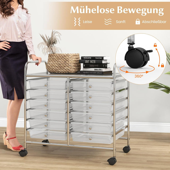 COSTWAY Rollwagen mit 12 stapelbaren Schubladen, Schubladenwagen Rollcontainer mit Metallgestell & A