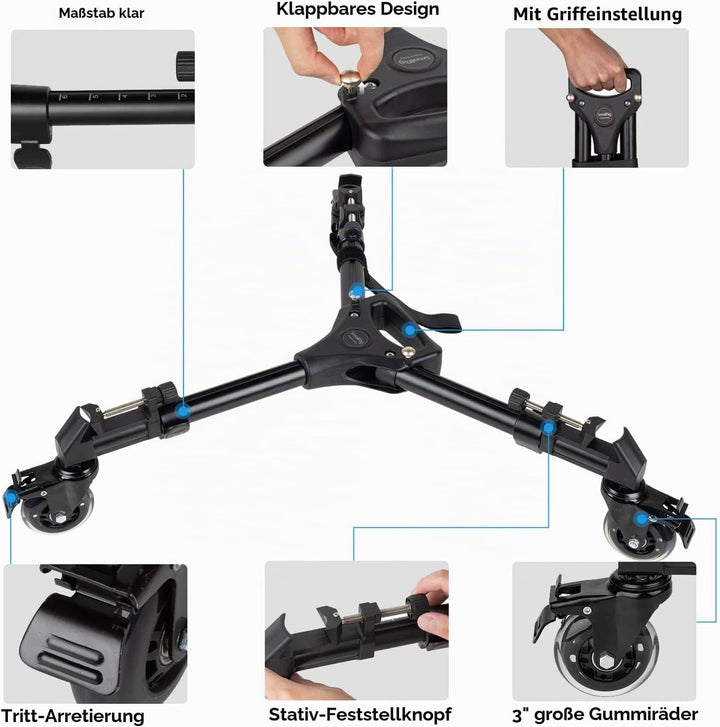 SMALLRIG Universal Fotografie Stativ Wagen, strapazierfähig mit verstellbaren Beinhalterungen und Tr
