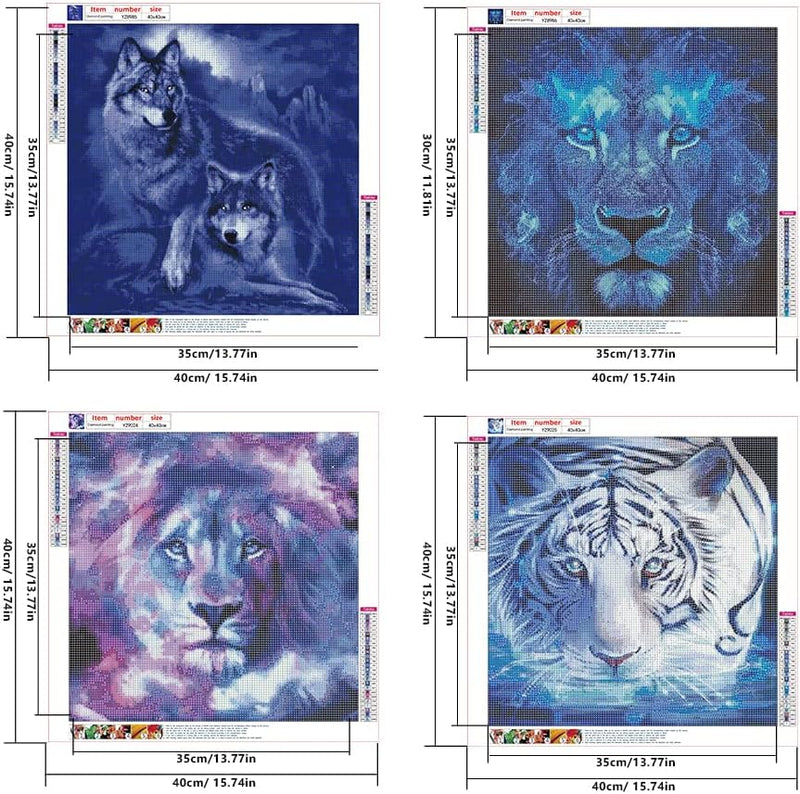 4 Pack Diamond Painting Tiger 40x40 cm Malen nach Zahlen Wolf Erwachsene Diamant Painting Bilder DIY