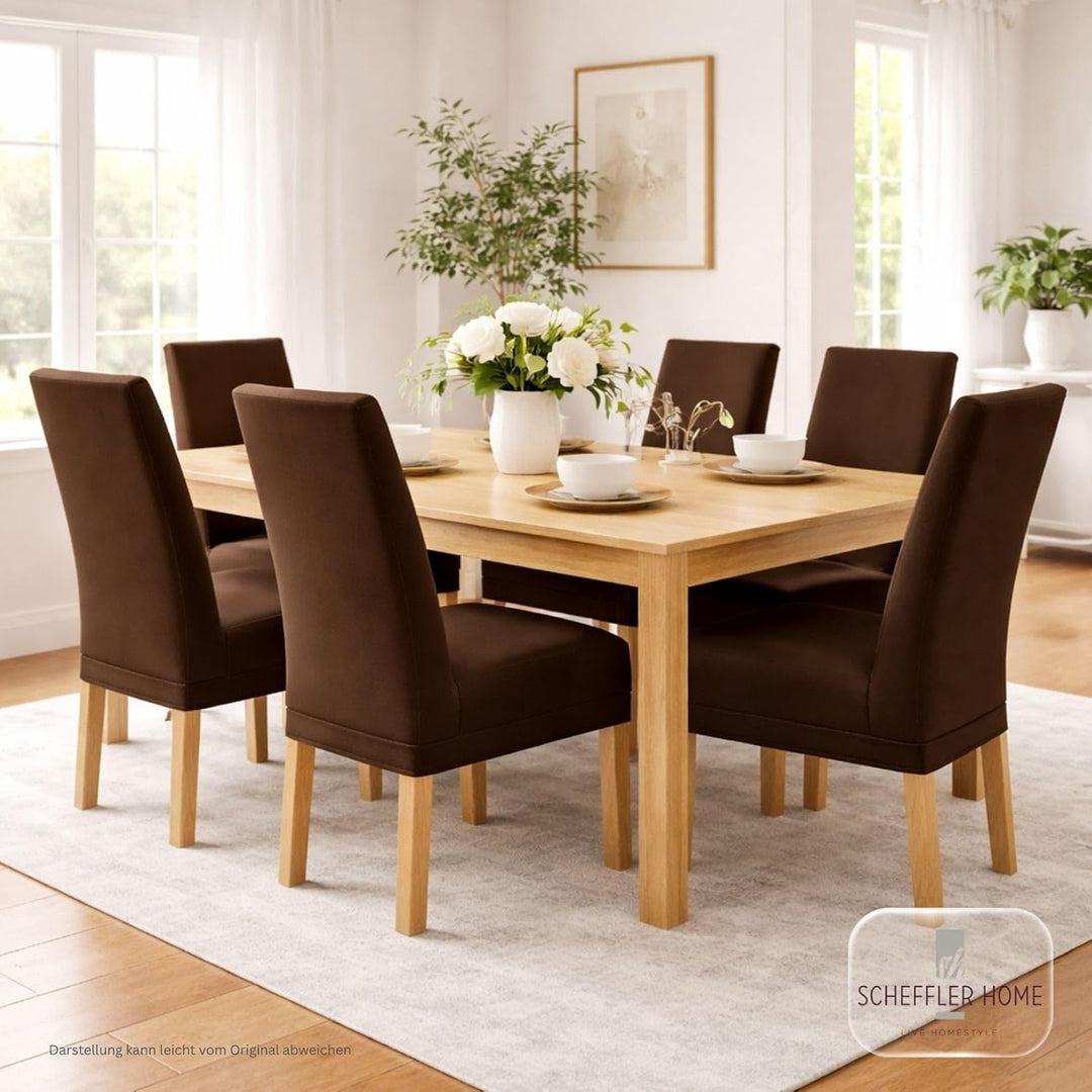 SCHEFFLER-Home Stuhlhussen 4er Set Lena Braun/elastische und langlebige Hussen für Stühle/Robustes F