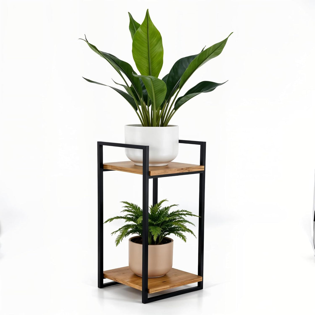 Pflanzenständer Cage - 2 Etagen - 25x22x40cm - Farbe Schwarz - für Zimmerblumen - Metallregal - Deko