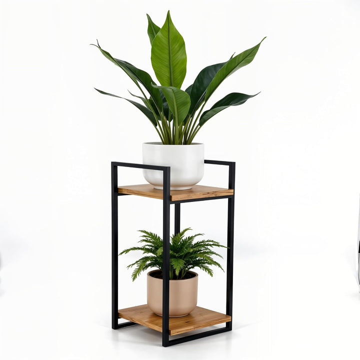 Pflanzenständer Cage - 2 Etagen - 25x22x40cm - Farbe Schwarz - für Zimmerblumen - Metallregal - Deko