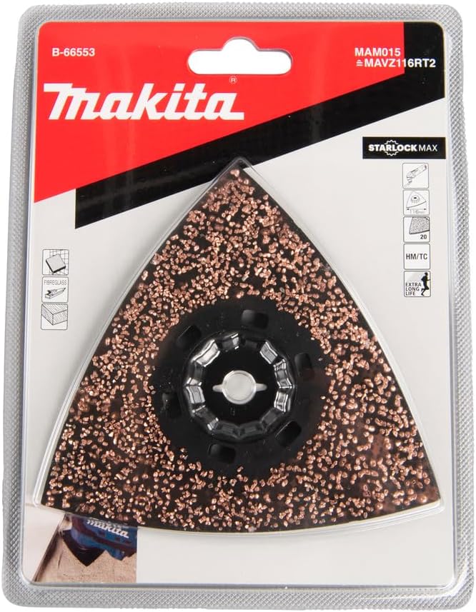 Makita B-66553 Starlock Max HM/TC Deltaplatte 116 mm MAM015, Körnung 20, für Mörtel, Leim, Fiberglas