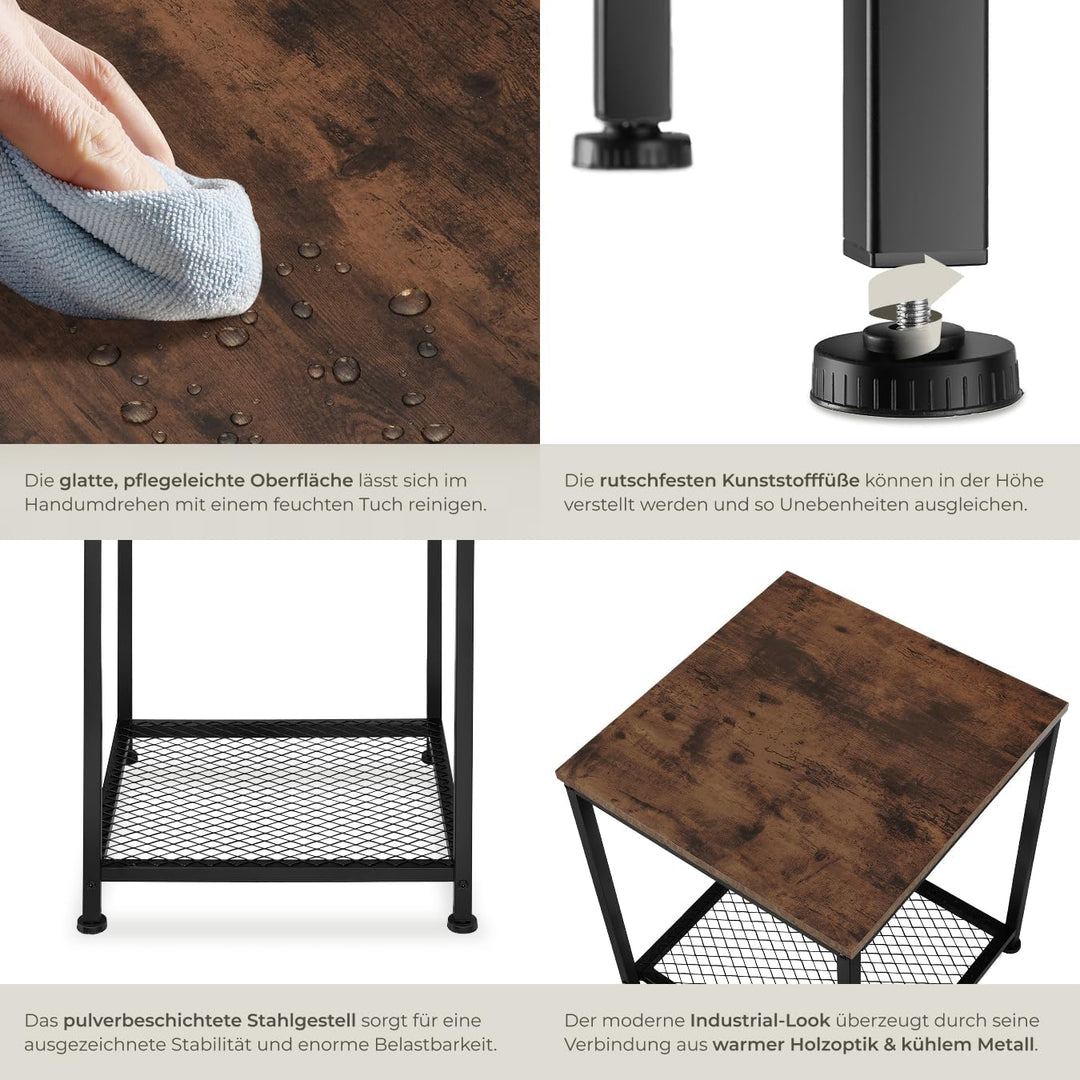 tectake® Beistelltisch Holz &amp; Metall, Couchtisch mit Stauraum auf Zwei Ebenen, Kleiner Tisch 45,5 x