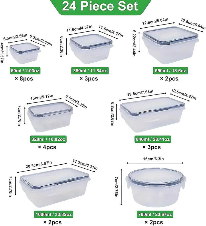 48er Frischhaltedosen mit Deckel, Meal Prep Boxen, Vorratsdosen Set (24 Behälter+24 Deckel), Aufbewa
