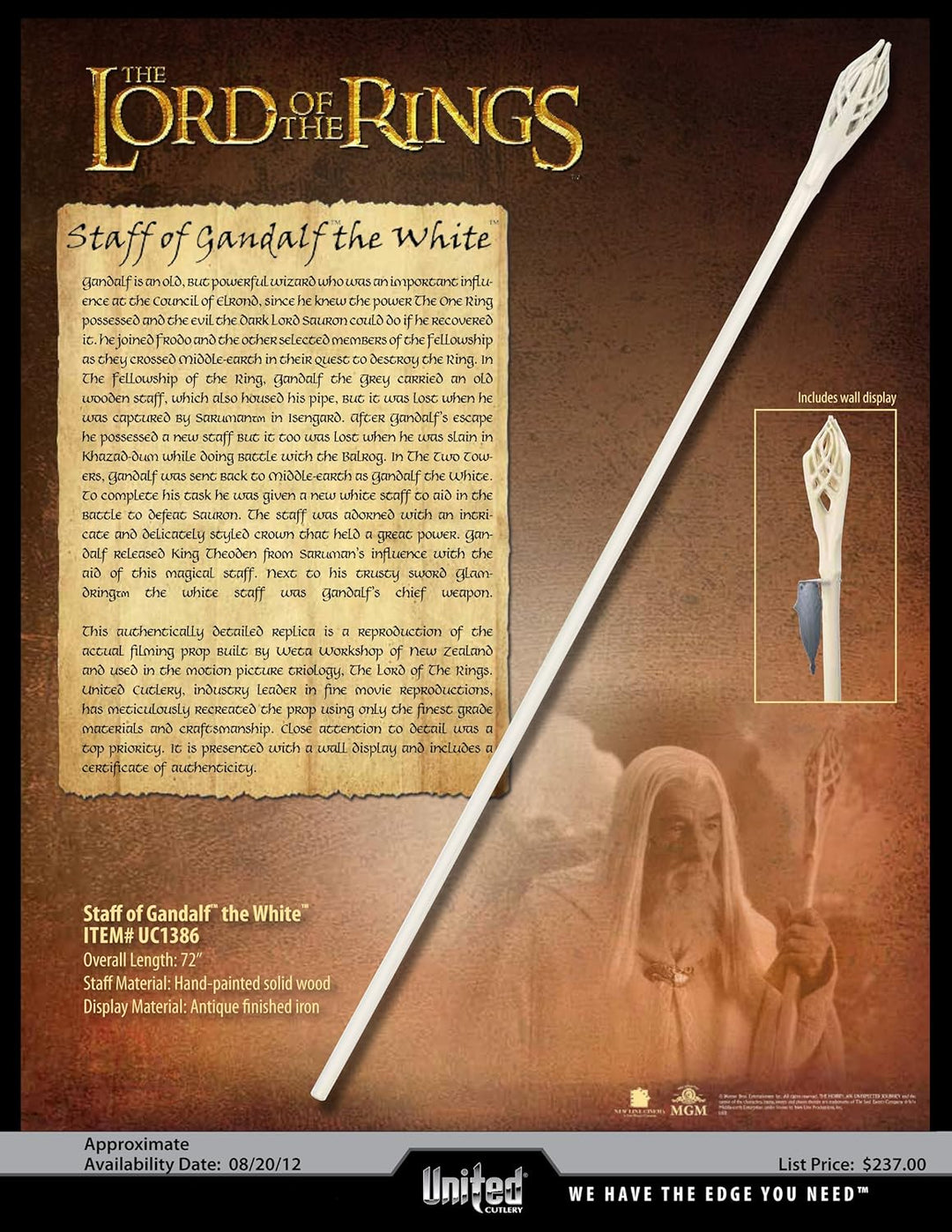 Stab von Gandalf dem weissen original Herr der Ringe von United Cutlery