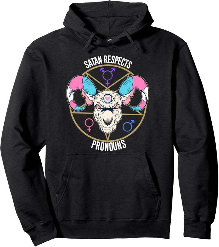 Satan Respektiert Pronomen Trans Flagge Transgender Satanist Pullover Hoodie