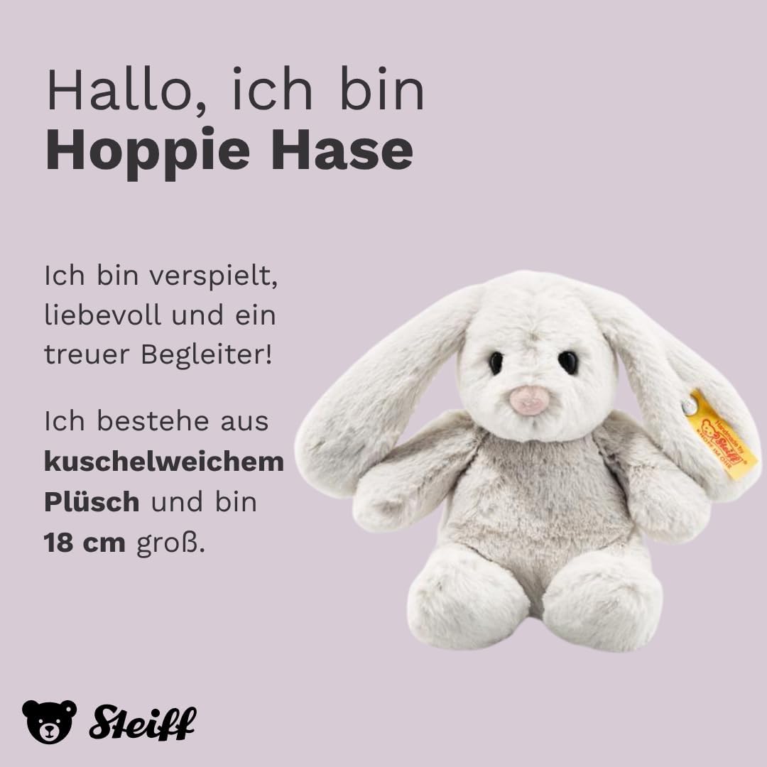 Steiff Hoppie Hase - 18 cm - Plüschhase mit Schlappohren - Kuscheltier für Kinder - Soft Cuddly Frie