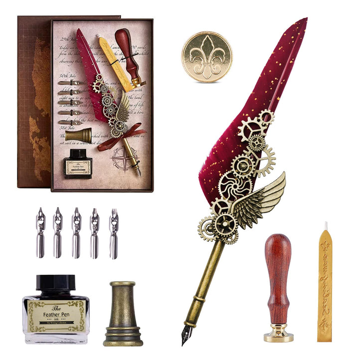 Füllfederhalter, Quill Pen, Kalligraphie-Füllfederhalter, antik, handgefertigt, mit Tinte, ideal für