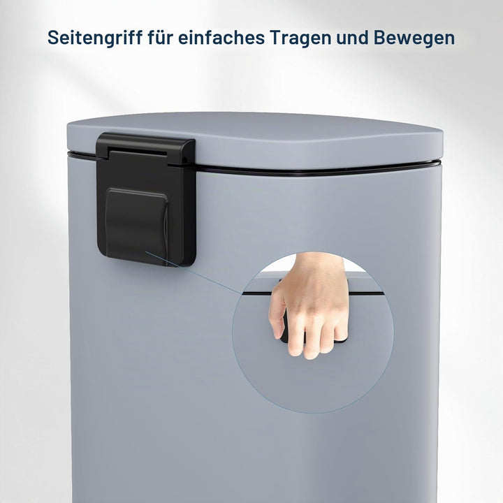 Clevich Mülleimer 30L aus Stahl, Abfalleimer, Tretmülleimer mit Soft-Close Deckel, Fusspeda, abnehmb