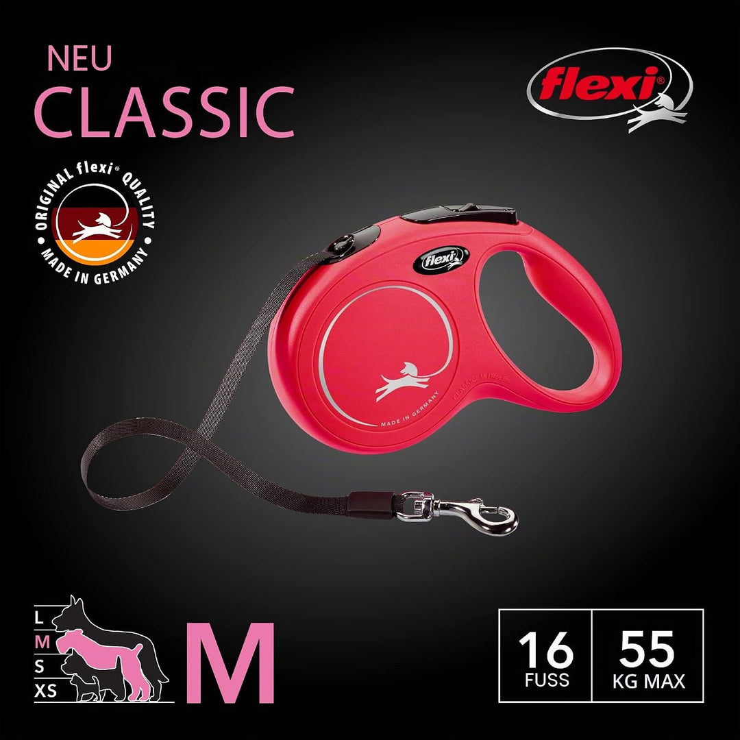 FLEXI Classic Hundeleine, einziehbar, 16 m, Grösse M, Rot CL2MT5.250.R Rot/Ausflug, einfarbig (Getaw