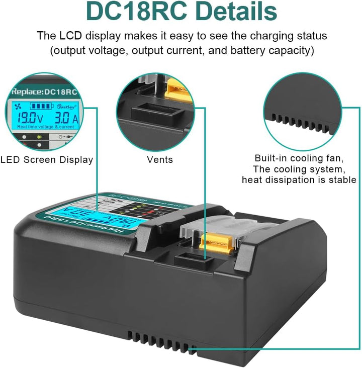 DC18RC 18V Schnellladegerät Kompatibel mit Makita 14,4 V-18 V Ersatzakku mit LCD-Anzeige BL1830B BL1