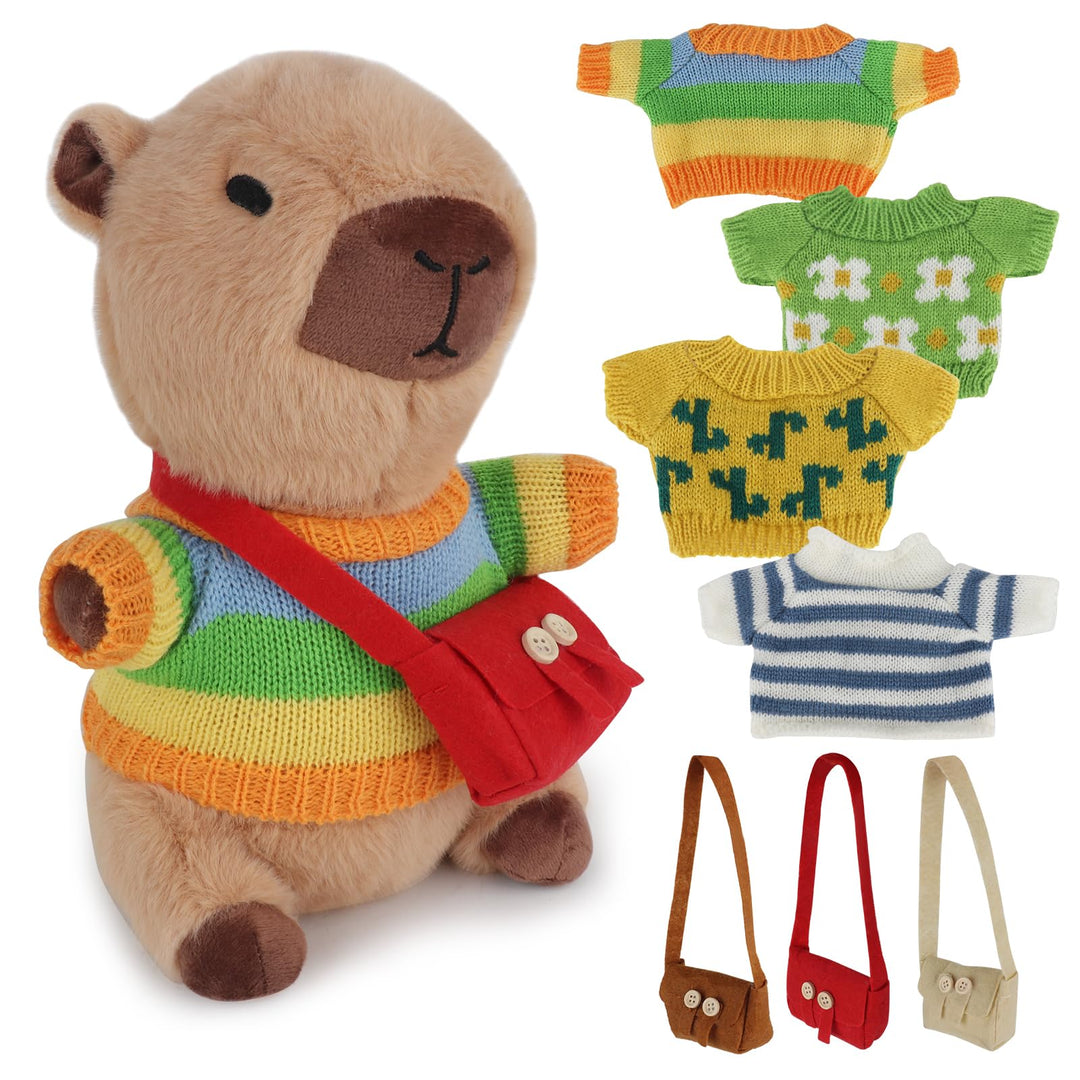 Lotvic Capybara Kuscheltier mit Kleidung und Rucksäcken, 23cm | Capybara Plüschtier, Niedlichen Wass