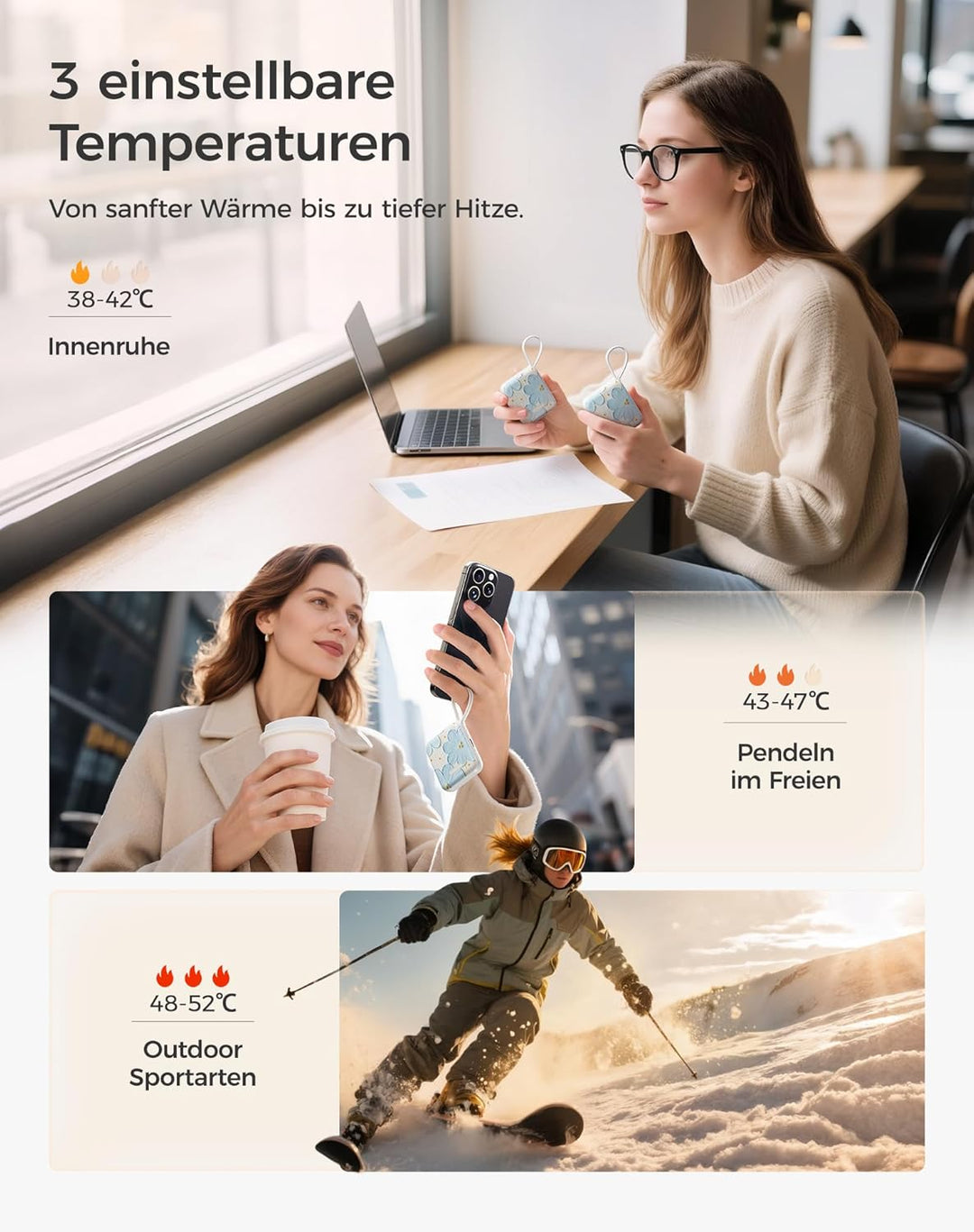 OCOOPA Handwärmer Elektrisch 2er Set, 3 Stufen Wärme, 7H*2 Lange sichere Wärme Taschenwärmer Wiederv