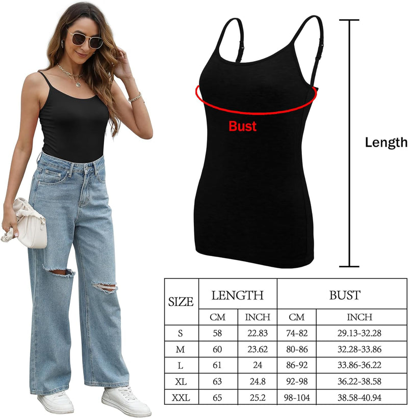 BQTQ 5 Stück Spaghetti Top Damen Unterhemd Spaghettiträger Tank Top mit Verstellbarer Strap Basic Ca