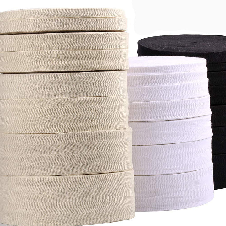 Egurs Baumwollband, 50 Meter 1-5cm Fischgrätenmuster Twillband Schrägband Nahtband Webband Beige 5cm