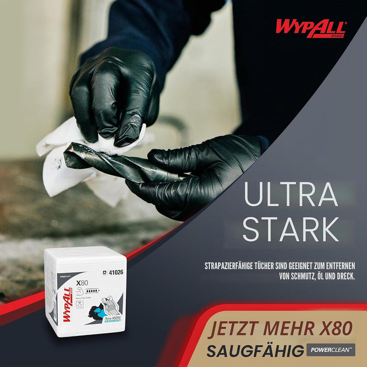 WypAll 8388 X80-Reinigungstücher 1-lagige, weissen, 4 Packungen x 50 viertelgefalteten Tüchern