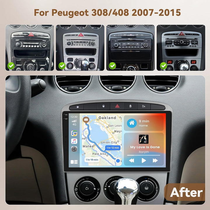 Hikity Android 15 4+64GB Autoradio für Peugeot 308 408 2007-2015 mit 9 Zoll Incell Touchscreen, Auto