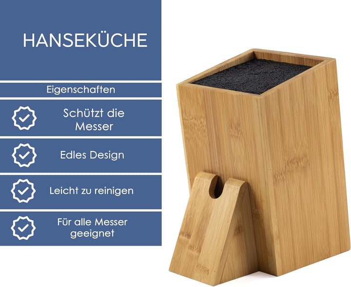 Hanseküche Universal Messerblock unbestückt – Premium Messerhalter aus nachhaltigem Bambus mit Borst