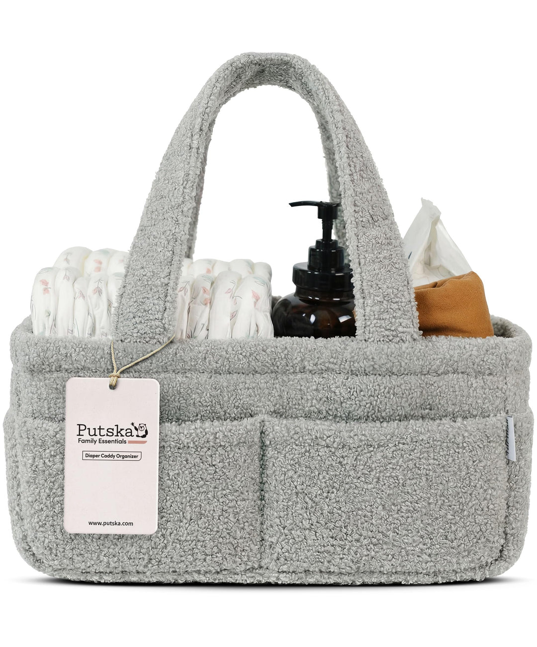 PUTSKA Baby Windeltasche Organizer, Teddyfleece Aufbewahrung Grau, Grau