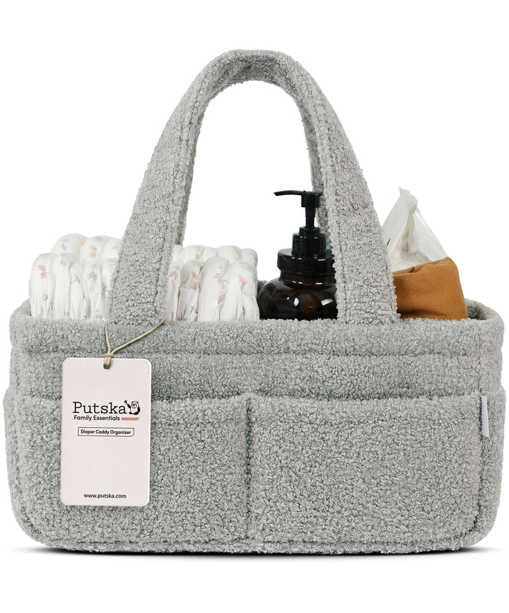 PUTSKA Baby Windeltasche Organizer, Teddyfleece Aufbewahrung Grau, Grau