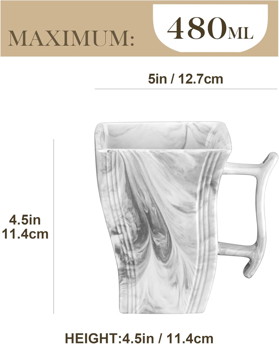 MALACASA Porzellan Kaffeetassen 6er Set, 470 ml Kaffeetassen mit Henkel, Grosse Keramik Kaffeetasse,